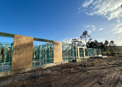 Custom-designed pergola with exposed timber rafters